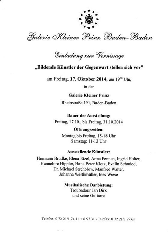 MICHAEL STREHBLOW Ausstellung - 17.-31.10.2014 Baden-Baden